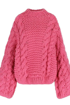 ELISE – Oversize Zopf‑Strickpullover für Damen in Lachs