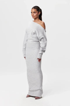 MILA - Off-shoulder Strickkleid in Grau