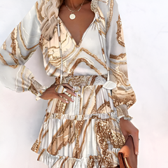 Annabelle - Minikleid - Blumen Chiffon in Khaki