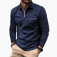 Herren-Polo mit langen Ärmeln im klassischen Stil mit Brusttasche, ideal für Arbeit und Freizeit in Marineblau