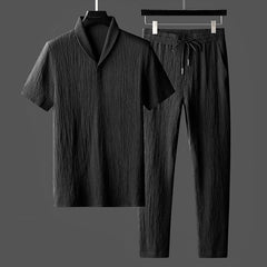 Premium-Baumwoll-Hose & Hemd Sommer-Set  - Adriane in Schwarz