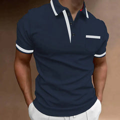 Colorblock-Poloshirt mit Knöpfen für Herren in Dunkelblau