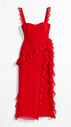 Avery - Kleid - Maxikleid mit Rüschen in Rot