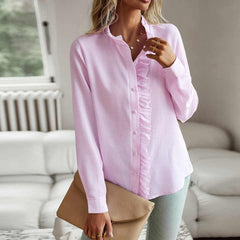 Petra | Damen Casual Rüschen Geknöpftes Hemd in Rosa