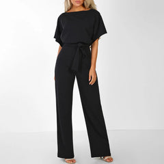 Rosalinde | Damen Jumpsuit Mit Weiten Beinen Und Gürtel in Schwarz