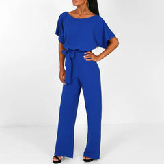 Rosalinde | Damen Jumpsuit Mit Weiten Beinen Und Gürtel in Blau