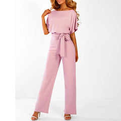 Rosalinde | Damen Jumpsuit Mit Weiten Beinen Und Gürtel in Rosa