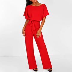 Rosalinde | Damen Jumpsuit Mit Weiten Beinen Und Gürtel in Rot