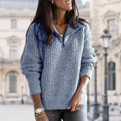 Schicker Damenpullover mit Reißverschlusskragen - Beate in Blau