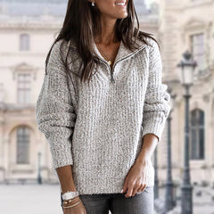 Schicker Damenpullover mit Reißverschlusskragen - Beate in Grau