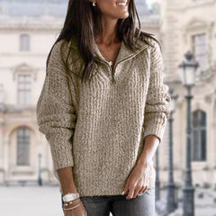 Schicker Damenpullover mit Reißverschlusskragen - Beate in Khaki
