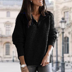 Schicker Damenpullover mit Reißverschlusskragen - Beate in Schwarz