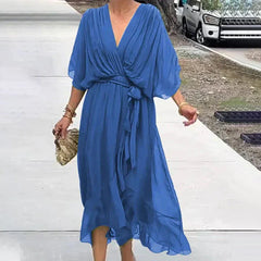 Amanda - Elegantes Kleid mit V-Ausschnitt in Blau