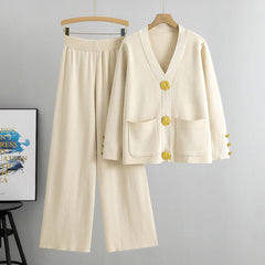 Lieselotte | Damen-Set Knopf-Pullover & Weitbein-Hose in Aprikose