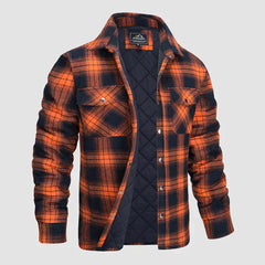 Herren Flanell Hemd Jacke lange Ärmel gesteppt gefüttert Plaid Mantel Button Down dicke Outwear für Winter in Orange