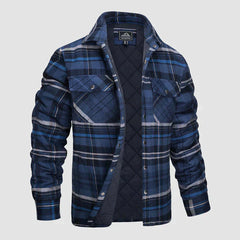 Herren Flanell Hemd Jacke lange Ärmel gesteppt gefüttert Plaid Mantel Button Down dicke Outwear für Winter in Blau