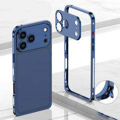 Metallrahmen-iPhone-Hülle mit Wärmeableitung und Seepferdchen-Schnallen-Design in Dunkelblau