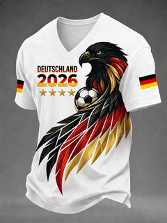 Bedrucktes T-Shirt mit V-Ausschnitt für Männer Deutscher Fußballfan in Weiß