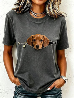 Schönes Dackel-T-Shirt für Damen in Dunkelgrau