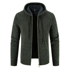 Hochwertige Strickjacke mit Kapuze für Männer - Manfred in Dunkelgrün