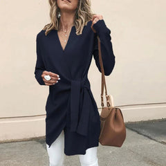 Strickstrickjacke mit Gürtel für Frauen - Anni in Blau