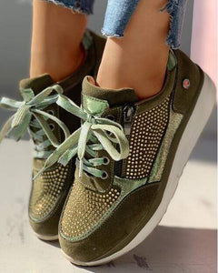 Tatjana | Damen Plateau Sneaker mit Schnürung in Grün