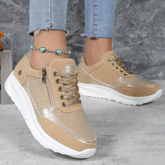 Tatjana | Damen Plateau Sneaker mit Schnürung in Aprikose