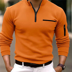 Jonas - Herrenpullover mit Viertelreißverschluss in Orange
