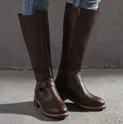 Oda | Damen Lässige Kniehohe Orthopädische Stiefel in Dunkelbraun