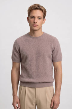 Herren T-Shirt - Fein gestrickt Kurzarm mit Rundhals | Casual in Taupe