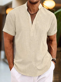 Axel - Hochwertiges, bequemes Herren-Poloshirt mit V-Ausschnitt in Beige