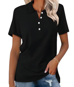 Valeria | Damen Kurzarm Poloshirt in Schwarz