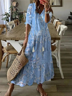 Mariella - Bohème Maxikleid in Hellblau