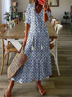 Mariella - Bohème Maxikleid in Himmelblau