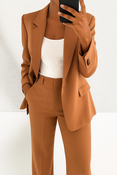 Vera | Eleganter Hosenanzug mit Blazer in Braun