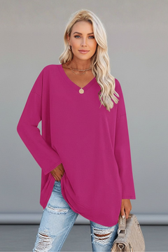 Vesperina | Damen V-Ausschnitt Langarmshirt in Dunkelrosa