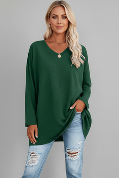Vesperina | Damen V-Ausschnitt Langarmshirt in Grün