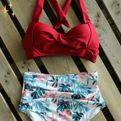 Ilda® | Bikini-Set mit hoher Taille, Unterteil und Oberteil für alle Formen und Größen in Rot