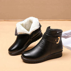 Warme Damenstiefeletten aus Fleece-Leder - Lenora in Schwarz/Weiß