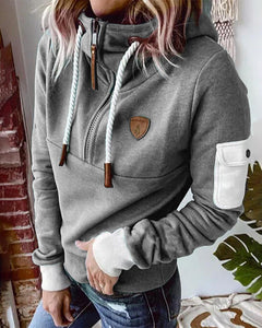 Warmer lässiger Kapuzenpullover mit halbem Reißverschluss - Johanna in Grau
