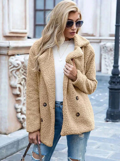 Warmer Plüschmantel für Frauen - Annette in Beige