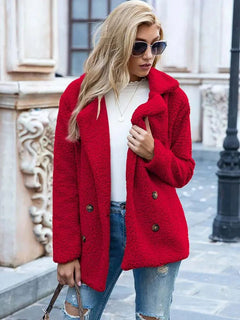 Warmer Plüschmantel für Frauen - Annette in Rot